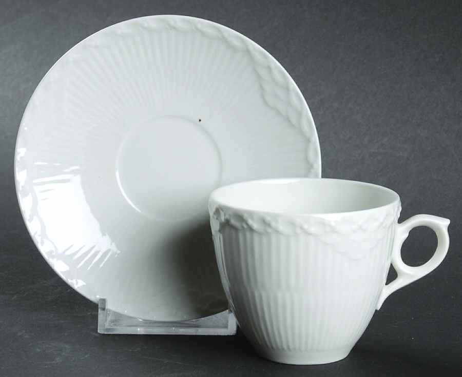 White Half Lace Flat Demitasse Cup & Saucer Set by Royal Copenhagen-1