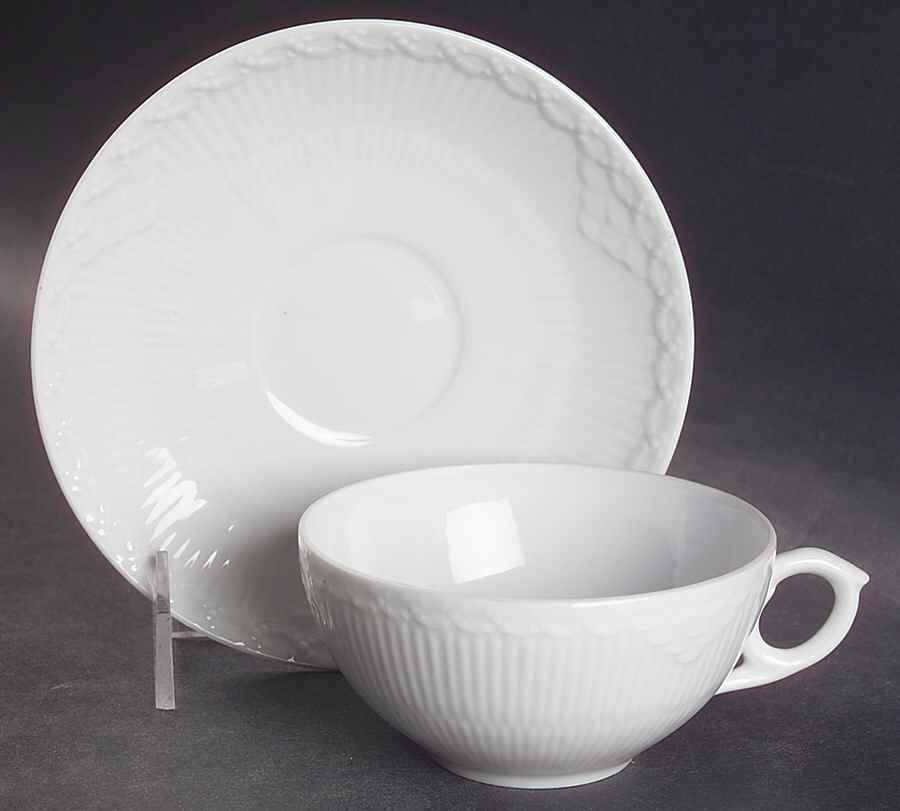 White Half Lace Flat Cup & Saucer Set by Royal Copenhagen-1
