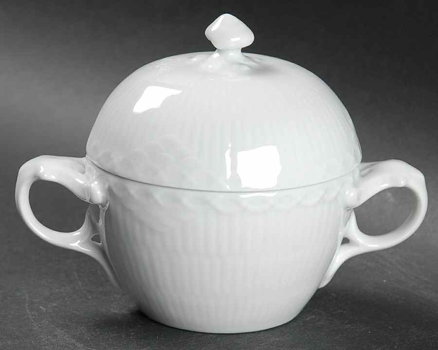 White Half Lace Sugar Bowl & Lid by Royal Copenhagen-1