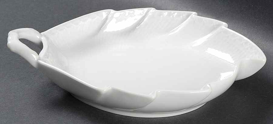 White Half Lace Leaf Shaped Dish by Royal Copenhagen-1