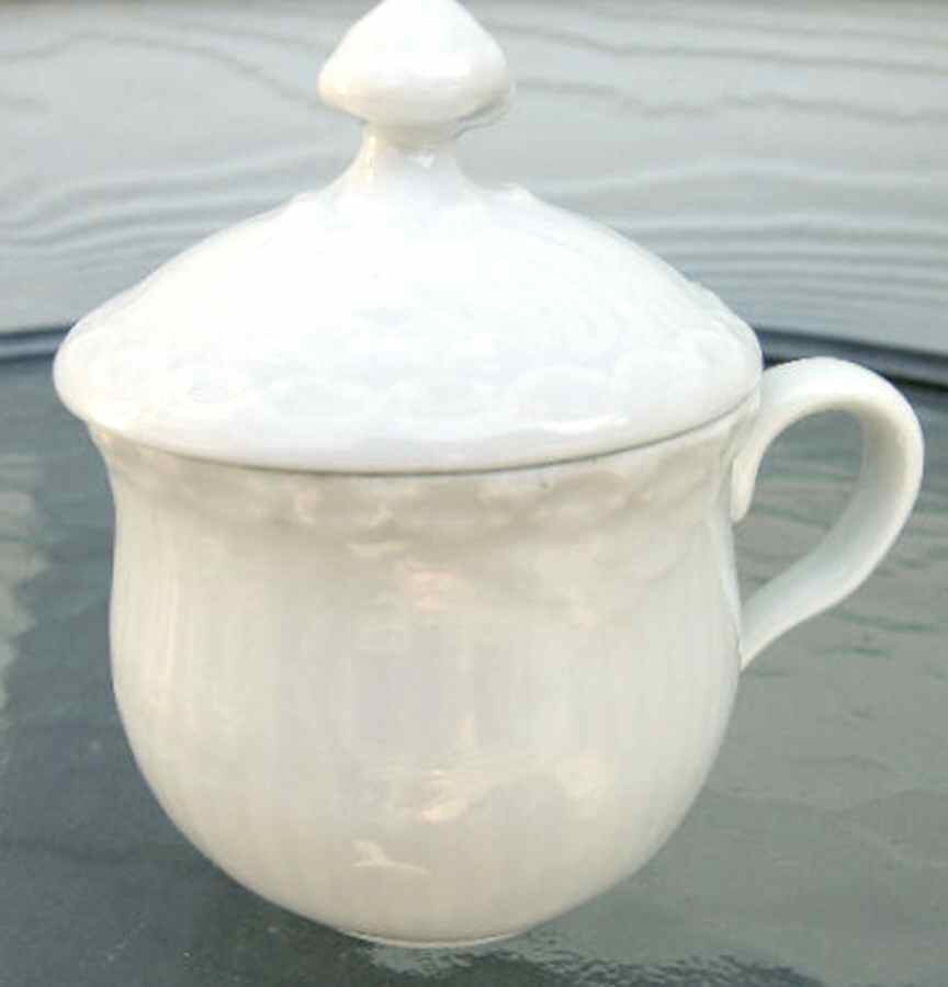 White Half Lace Custard Cup & Lid Set by Royal Copenhagen-1