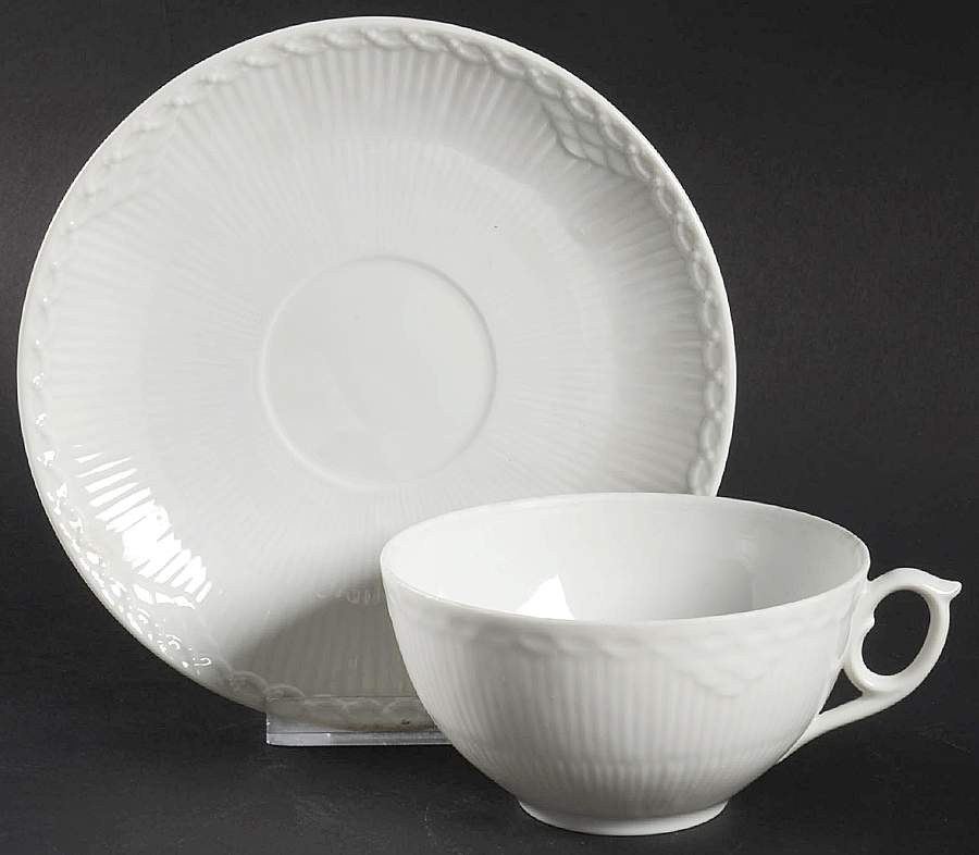 White Half Lace Flat Cup & Saucer Set by Royal Copenhagen-1