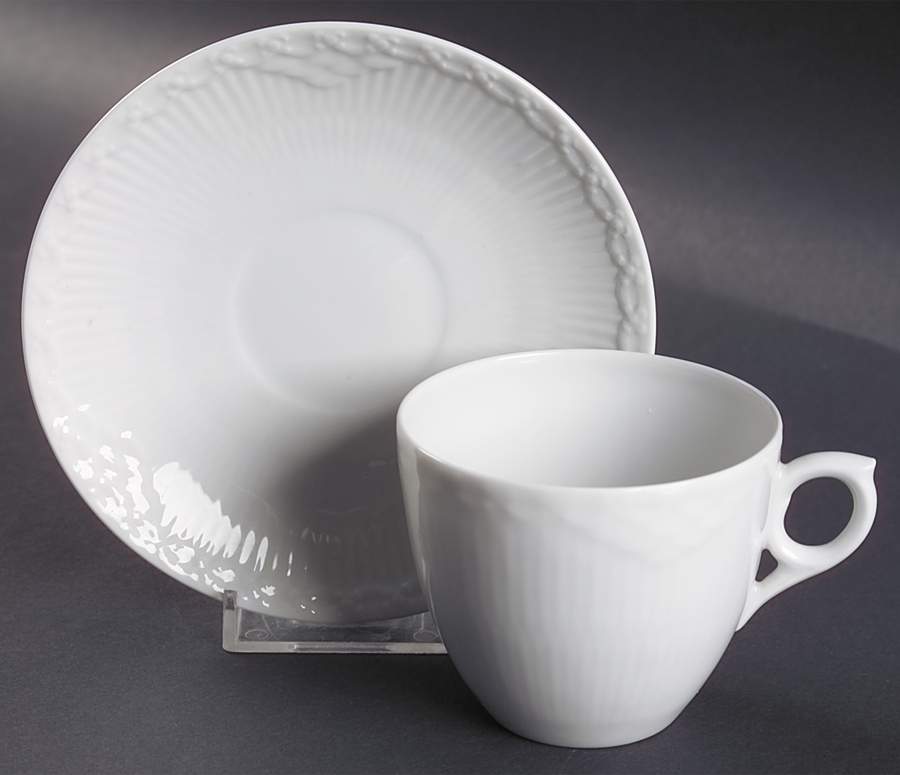 White Half Lace Flat Cup & Saucer Set by Royal Copenhagen-1