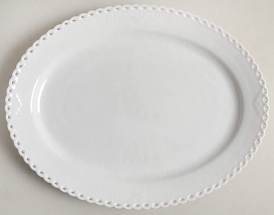 White Full Lace 14" Oval Serving Platter by Royal Copenhagen-1