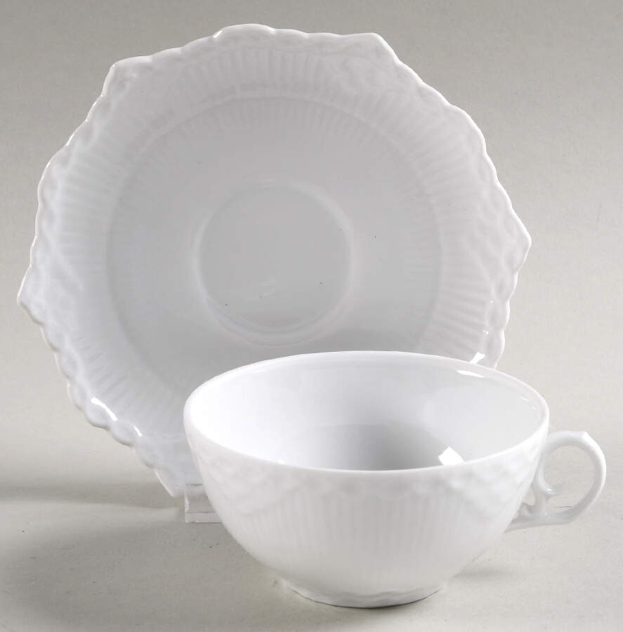 White Full Lace Flat Cup & Saucer Set by Royal Copenhagen-1