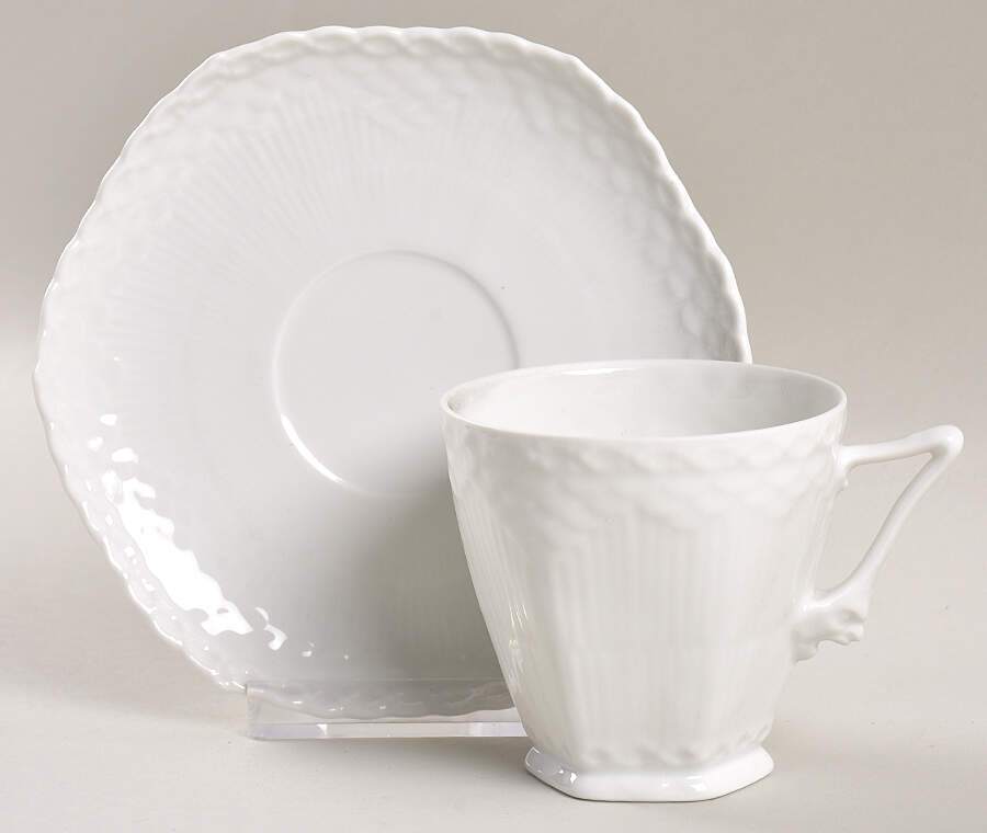 White Full Lace Flat Demitasse Cup & Saucer Set by Royal Copenhagen-1