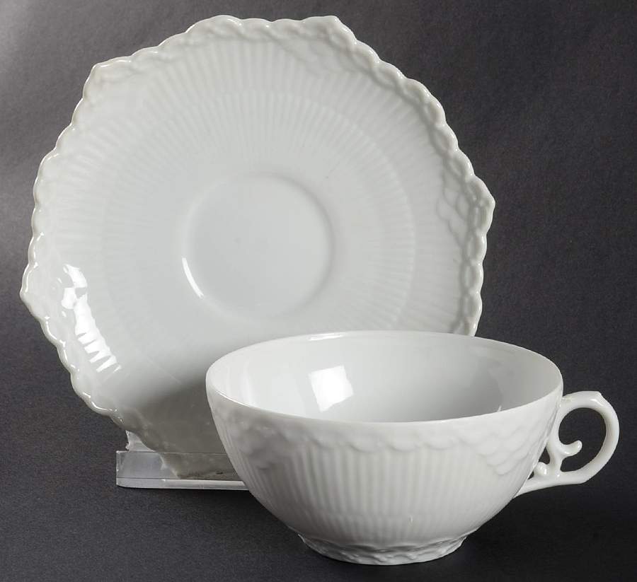 White Full Lace Flat Cup & Saucer Set by Royal Copenhagen-1