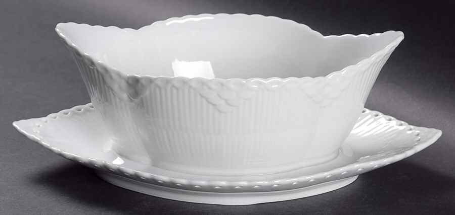 White Full Lace Gravy Boat with Attached Underplate by Royal Copenhagen-1