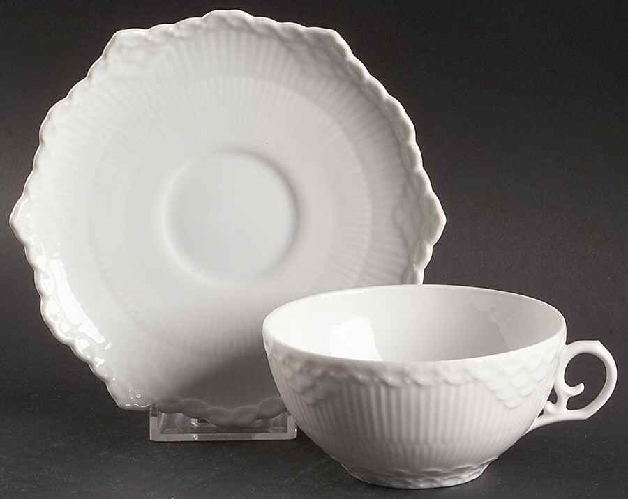 White Full Lace Flat Cup & Saucer Set by Royal Copenhagen-1