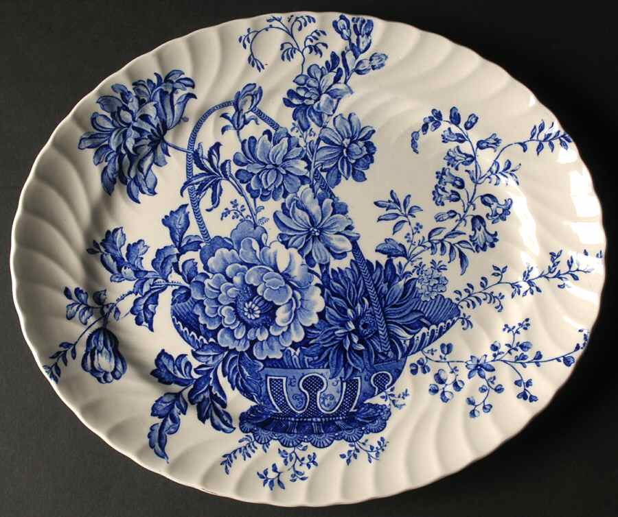 Charlotte Blue On White 11" Oval Serving Platter by Royal Crownford-1