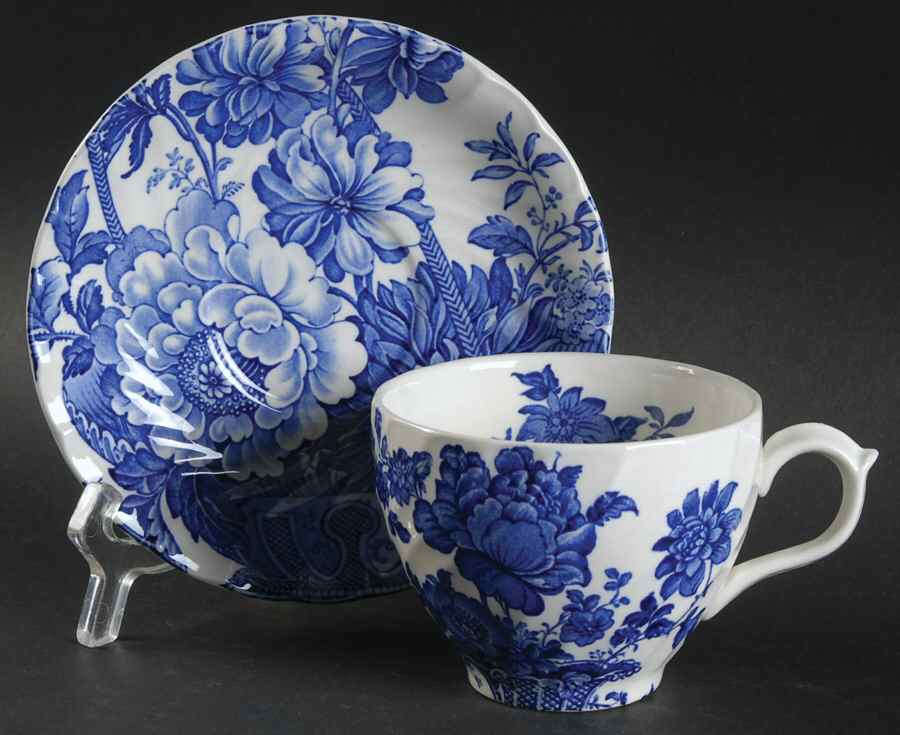 Charlotte Blue On White Flat Cup & Saucer Set by Royal Crownford-1