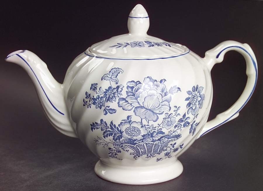 Charlotte Blue On White Teapot & Lid by Royal Crownford-1