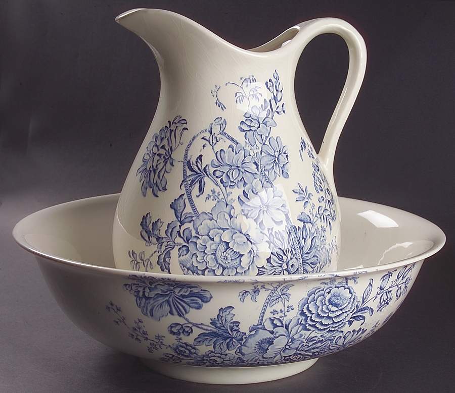 Charlotte Blue On White 128 Oz Pitcher and Bowl Set by Royal Crownford-1