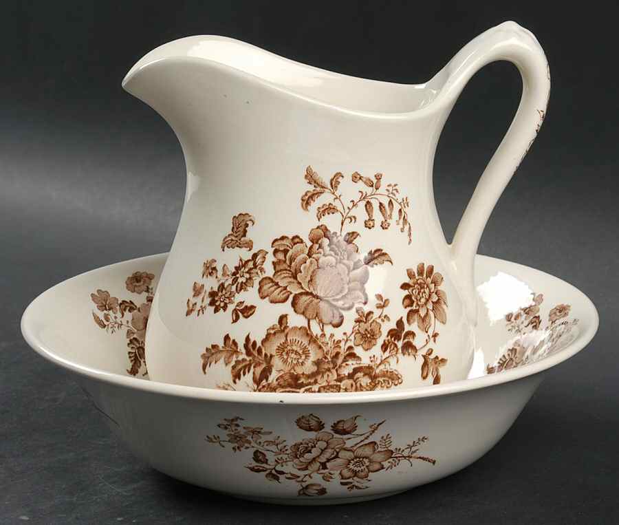 Charlotte Brown On White Small Pitcher & Bowl Set by Royal Crownford-1
