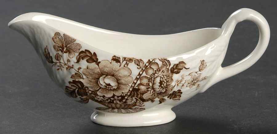 Charlotte Brown On White Individual Gravy Boat by Royal Crownford-1