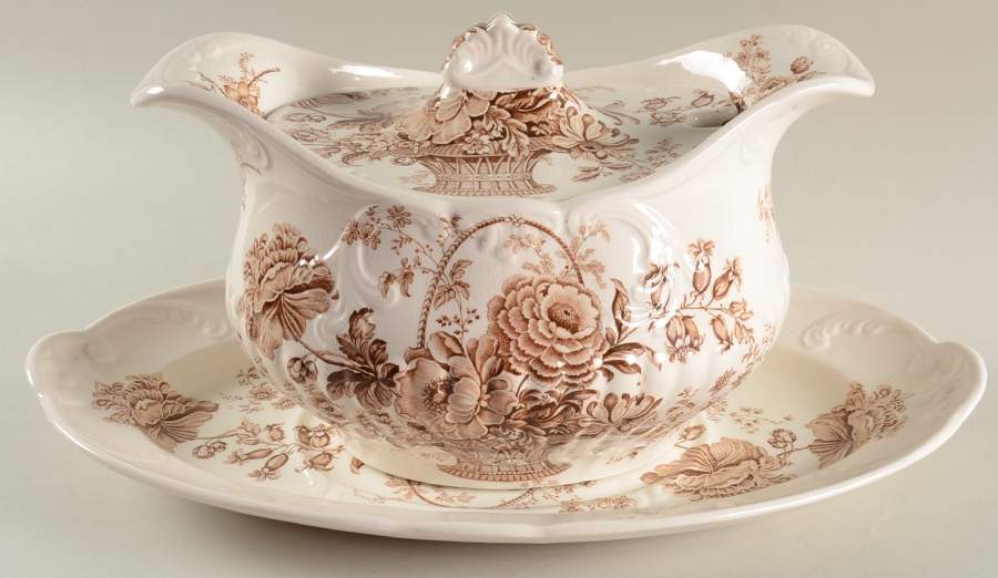 Charlotte Brown On White Tureen & Lid w/Underplate by Royal Crownford-1