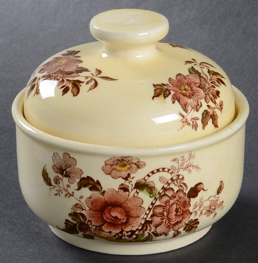 Charlotte Brown Multicolor Sugar Bowl & Lid by Royal Crownford-1
