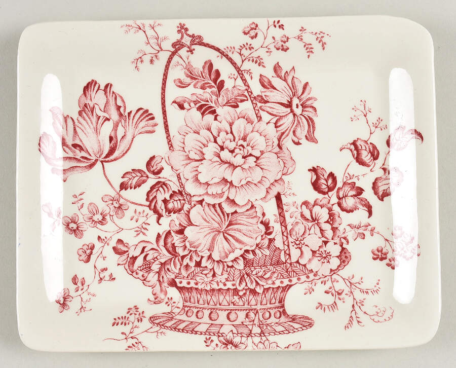 Charlotte Red On White Cheese Dish with Lid, Base Only (Wedge) by Royal Crownford-1