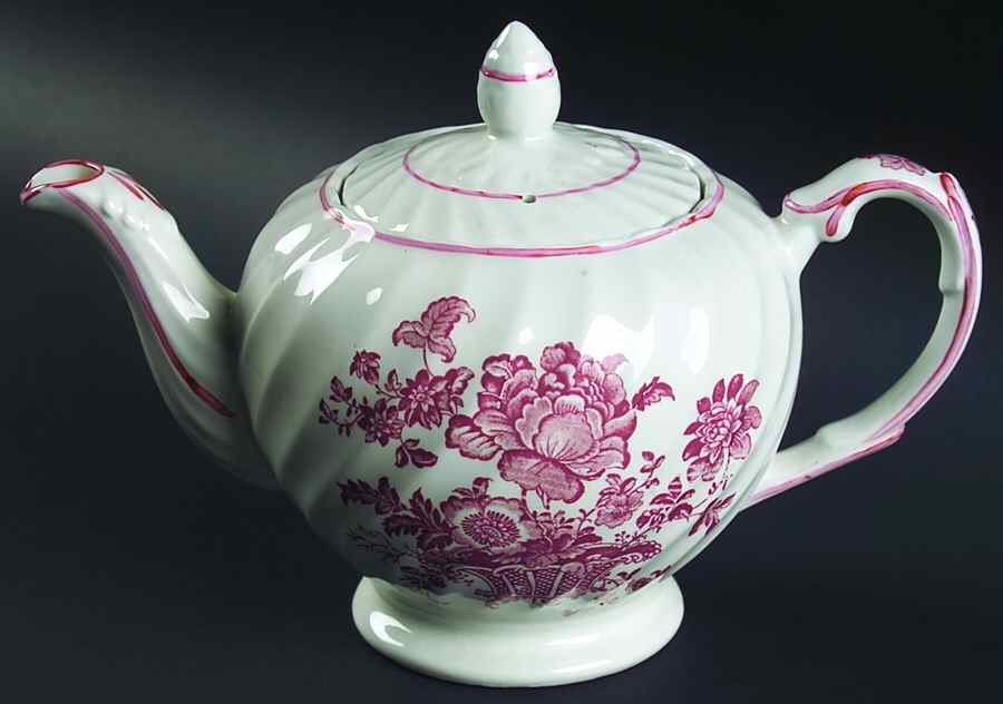 Charlotte Red On White Teapot & Lid by Royal Crownford-1