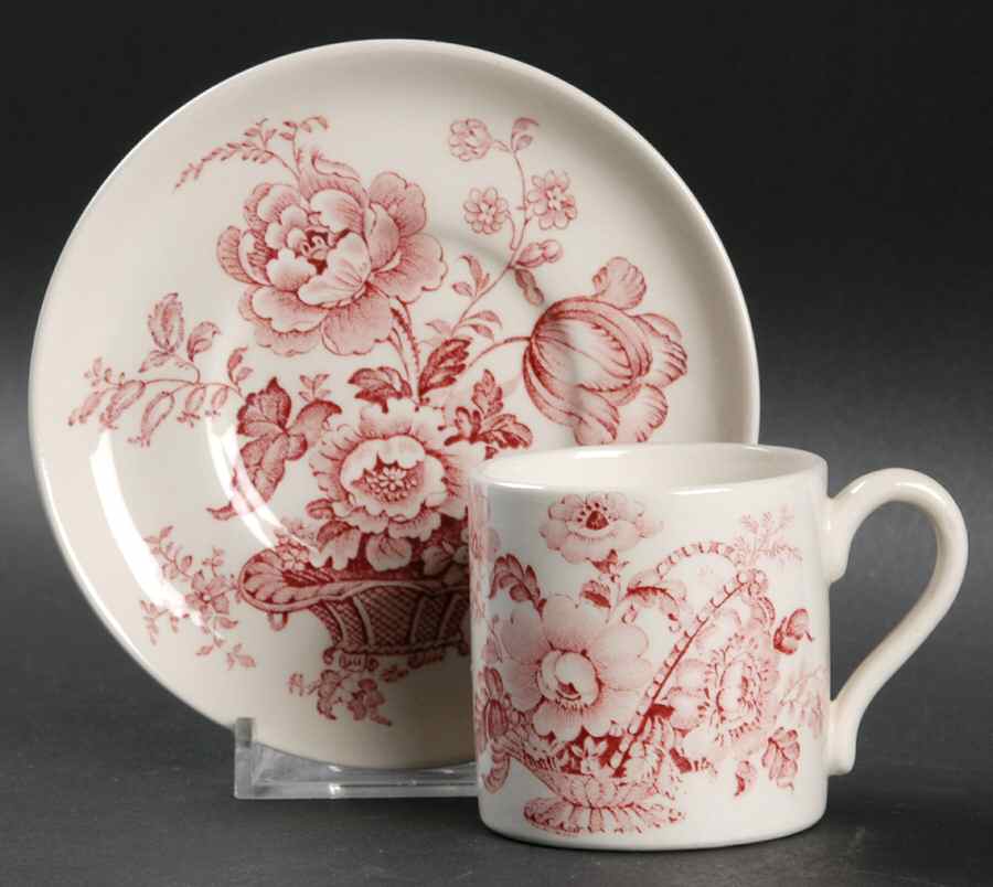 Charlotte Red On White Flat Demitasse Cup & Saucer Set by Royal Crownford-1