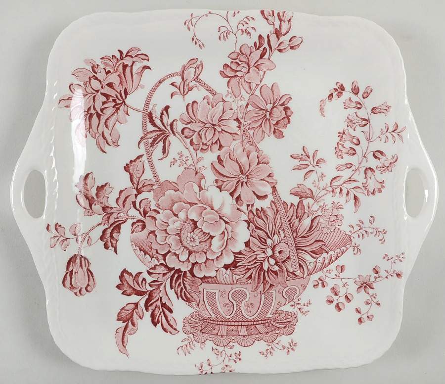 Charlotte Red On White Square Handled Cake Plate by Royal Crownford-1