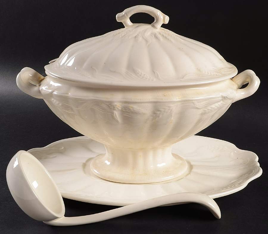Wheat (Cream) Tureen & Lid w/Ladle & Underplate by Royal Crownford-1