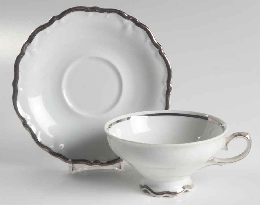 Elegance (Platinum) Footed Cup & Saucer Set by Royal Castle-1