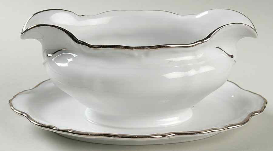 Elegance (Platinum) Gravy Boat with Attached Underplate by Royal Castle-1