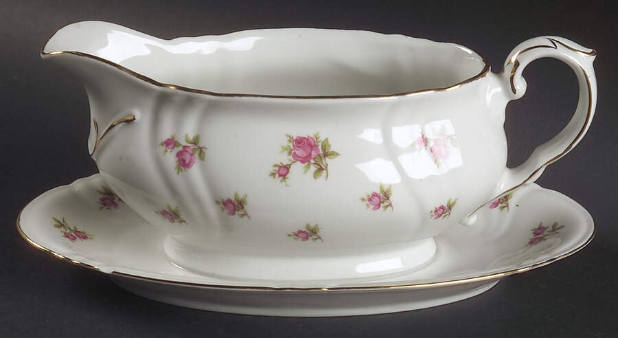 Old Dresden Gravy Boat with Attached Underplate by Royal Castle-1