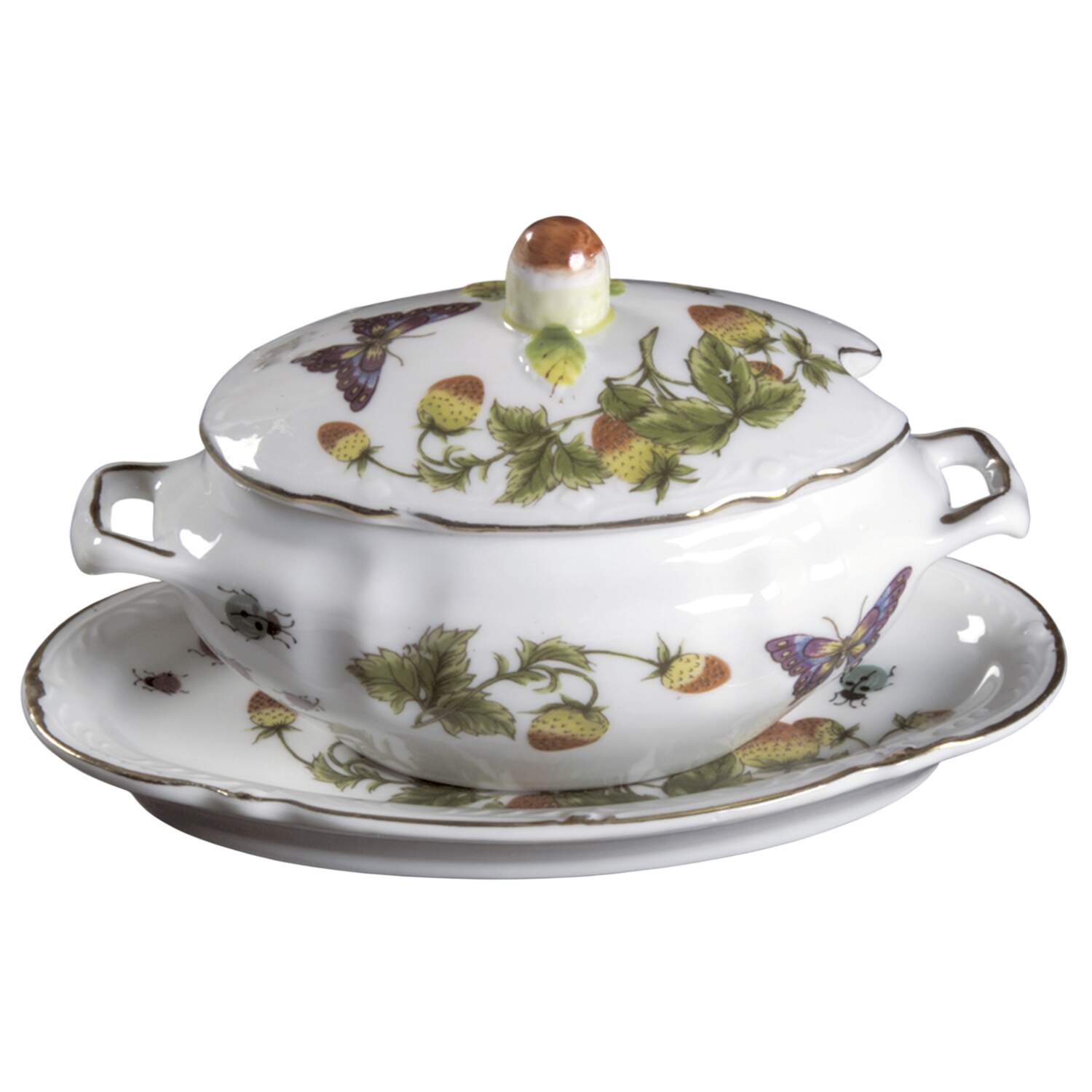 Spring Time Individual Gravy Boat & Lid & Underplate by Royal Crown (Japan)-1