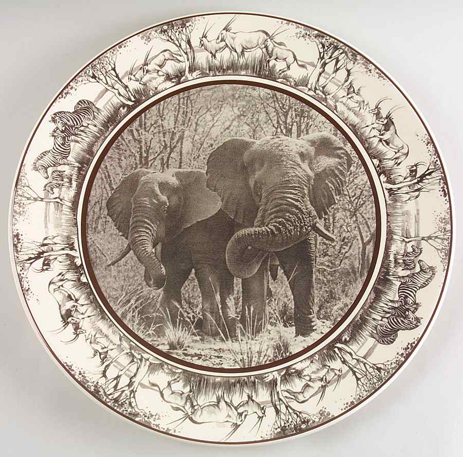 African Series Dark Brown Black 13" Chop Plate (Round Platter) by Royal Doulton-1