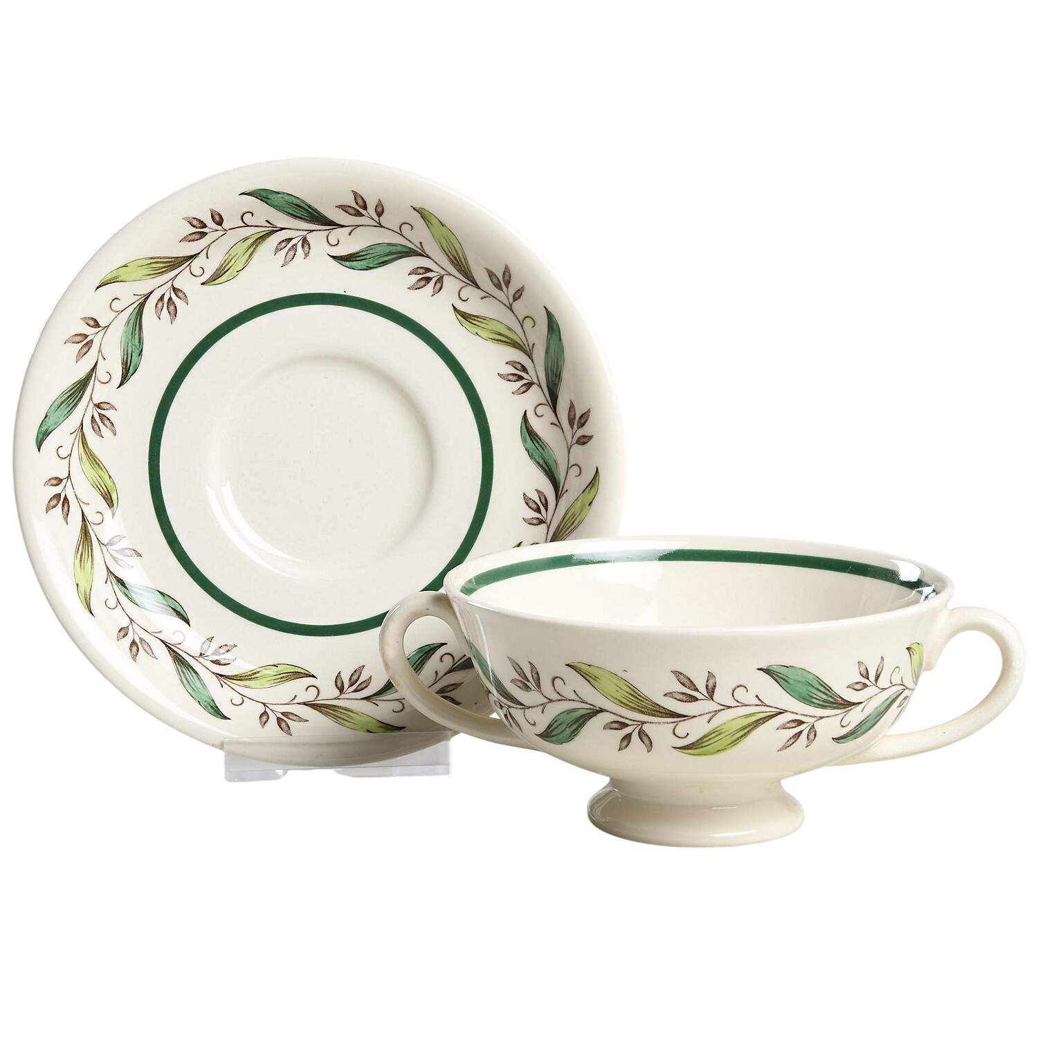 Almond Willow Footed Cream Soup Bowl & Saucer Set by Royal Doulton-1