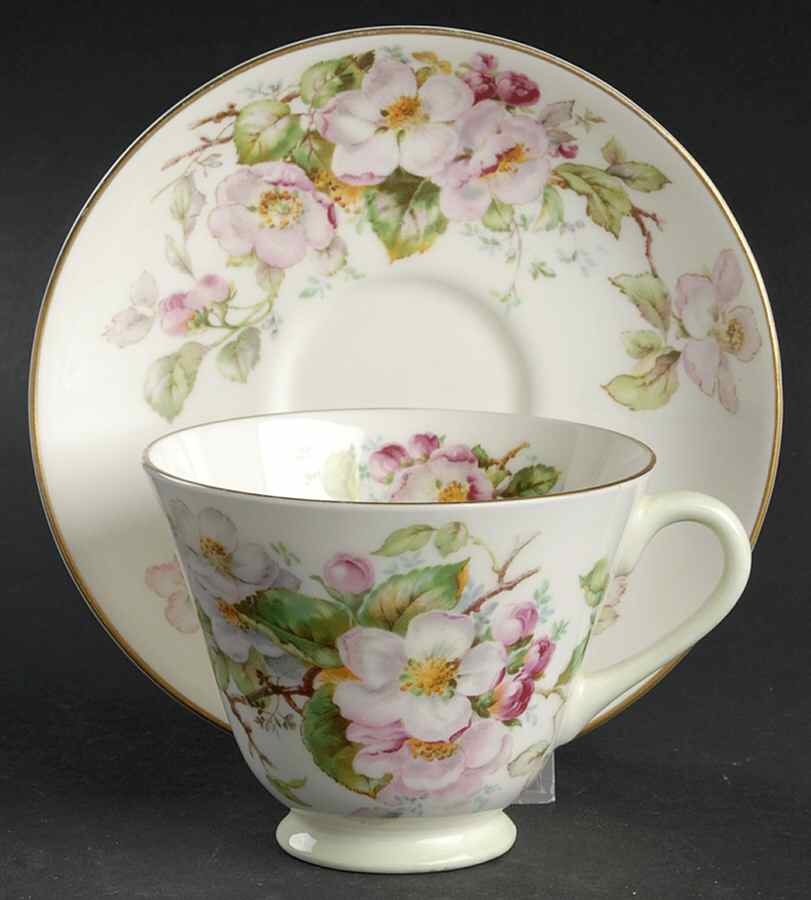 Apple Blossom Footed Cup & Saucer Set by Royal Doulton-1