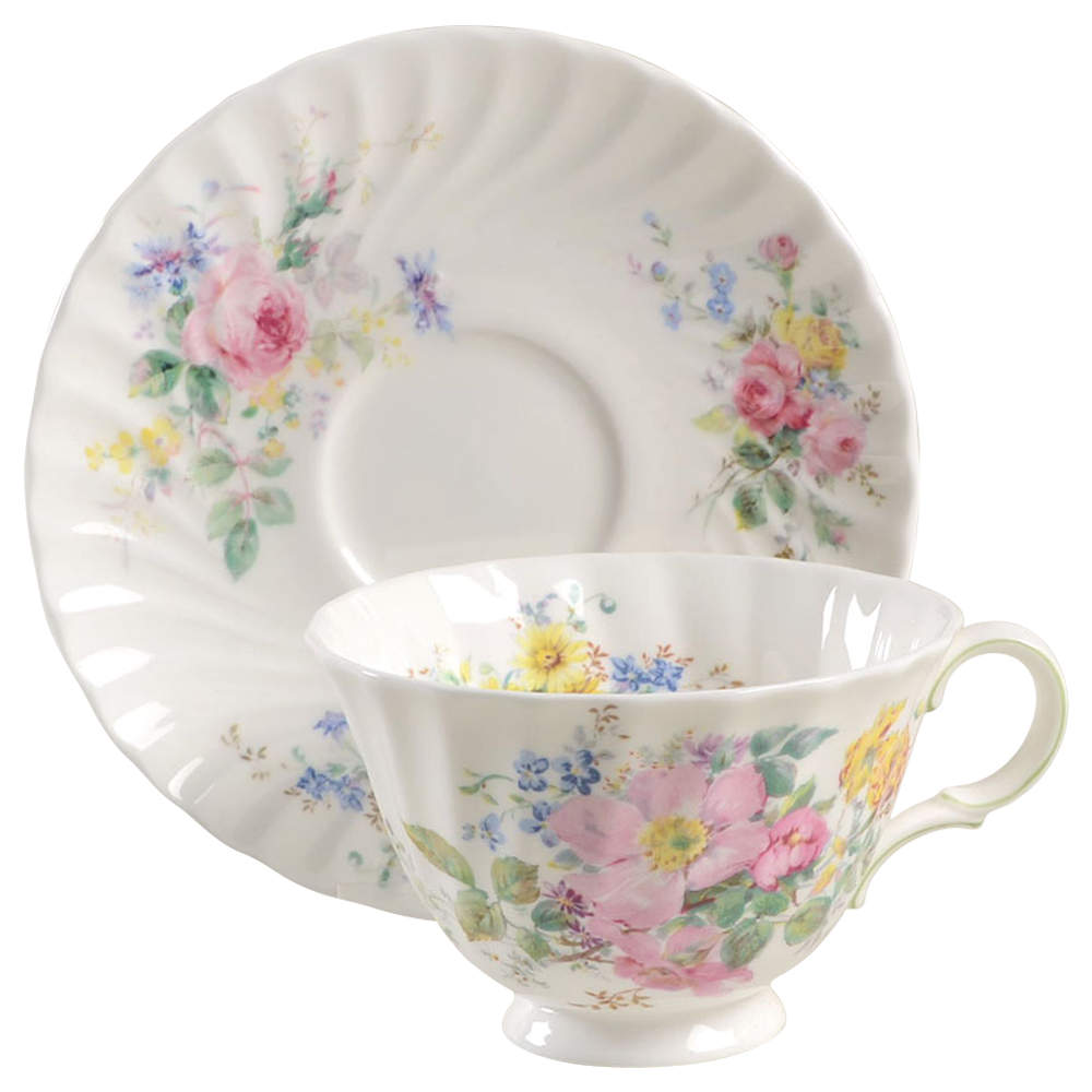 Arcadia (New, Smooth, Brown Green Backstamp) Footed Cup & Saucer Set by Royal Doulton-1