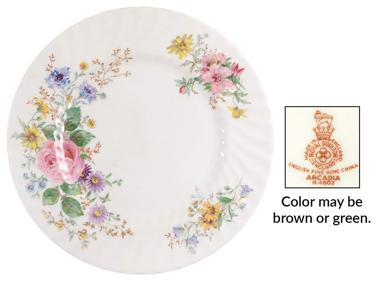Arcadia (New, Smooth, Brown Green Backstamp) Dinner Plate by Royal Doulton-1