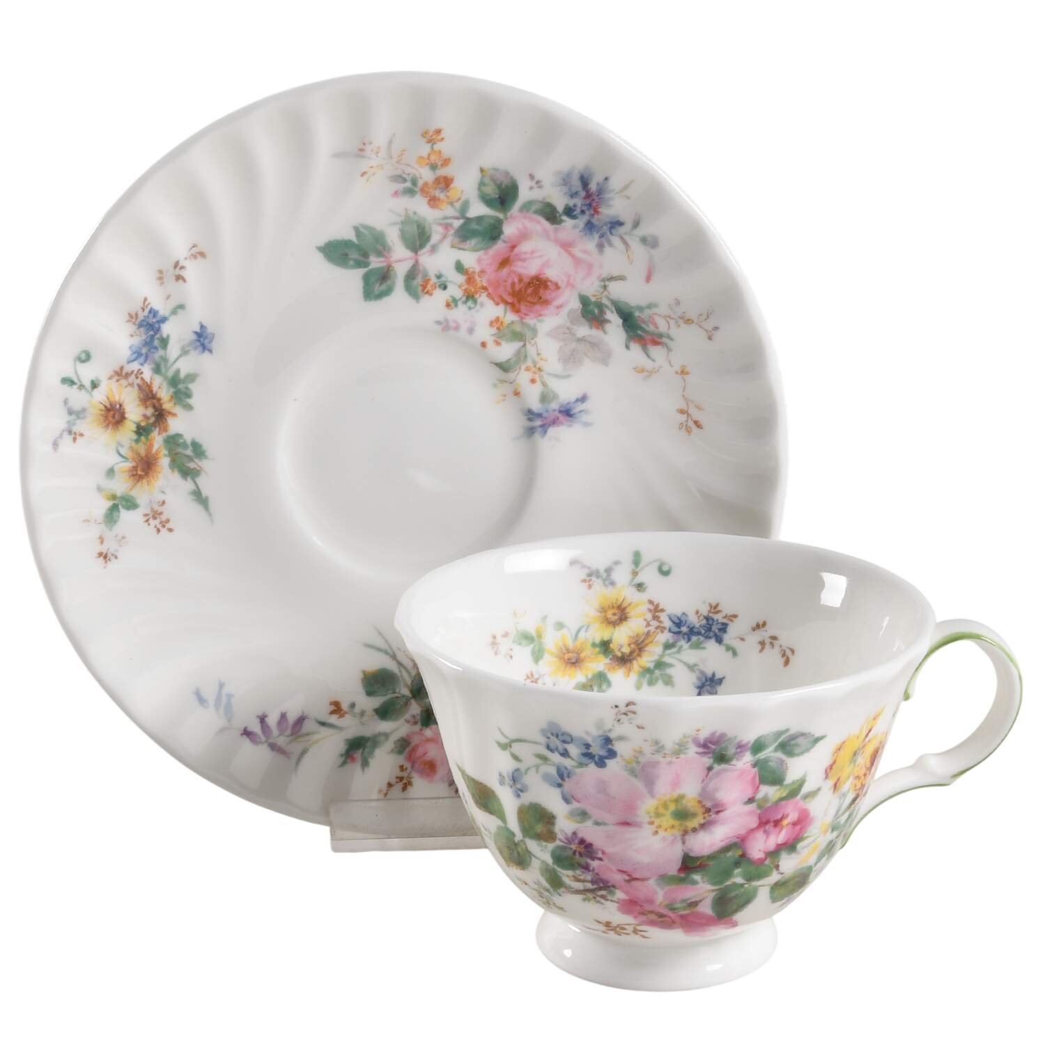 Arcadia (New, Smooth, Brown Green Backstamp) Footed Cup & Saucer Set by Royal Doulton-1