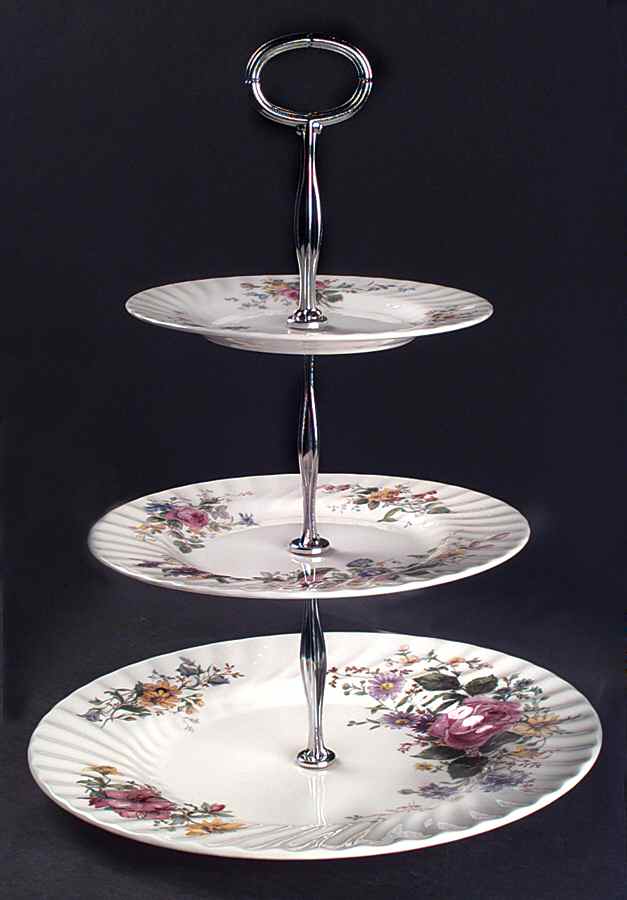 Arcadia (New, Smooth, Brown Green Backstamp) 13 7/8"-14 1/4" 3-Tiered Serving Tray(DP,SP,BB) HC by Royal Doulton-1