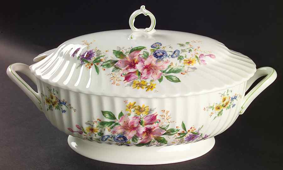 Arcadia (New, Smooth, Brown Green Backstamp) Oval Tureen & Lid by Royal Doulton-1
