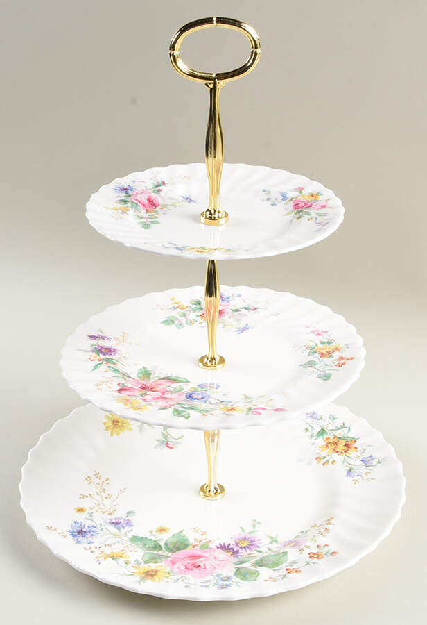 Arcadia (Older, Green Backstamp) 13 7/8"-14 1/4" 3-Tiered Serving Tray(DP,SP,BB) HC by Royal Doulton-1