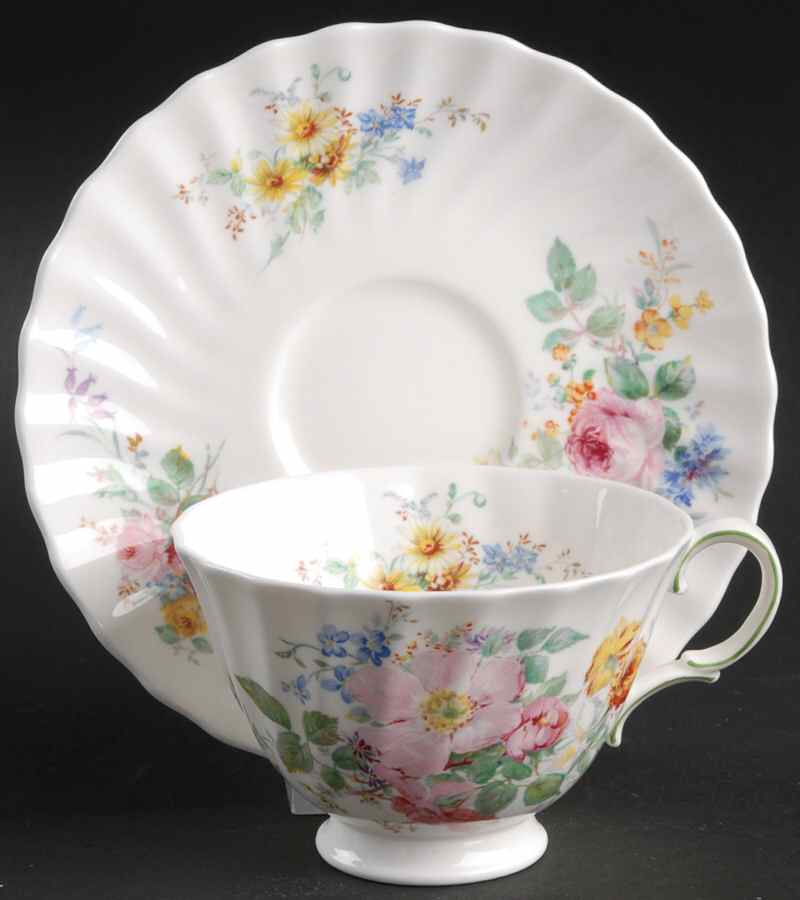 Arcadia (Older, Green Backstamp) Footed Cup & Saucer Set by Royal Doulton-1