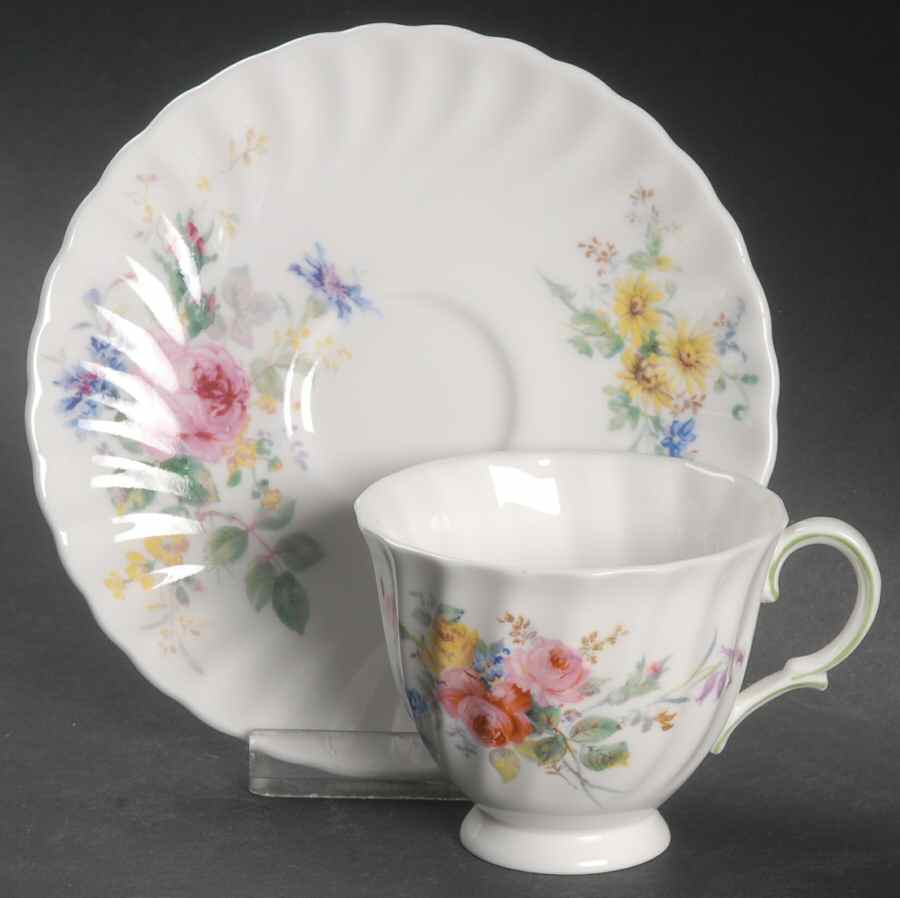 Arcadia (Older, Green Backstamp) Footed Demitasse Cup & Saucer Set by Royal Doulton-1
