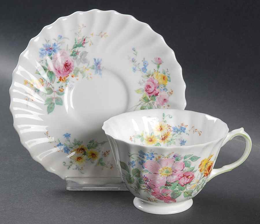 Arcadia (Older, Green Backstamp) Footed Cup & Saucer Set by Royal Doulton-1