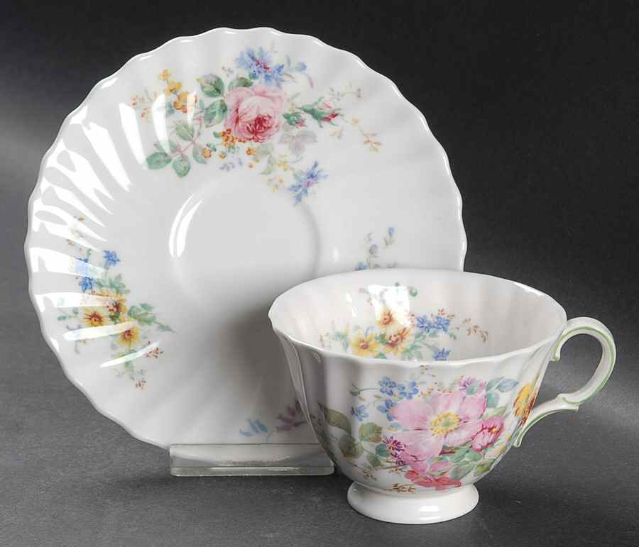 Arcadia (Older, Green Backstamp) Footed Cup & Saucer Set by Royal Doulton-1