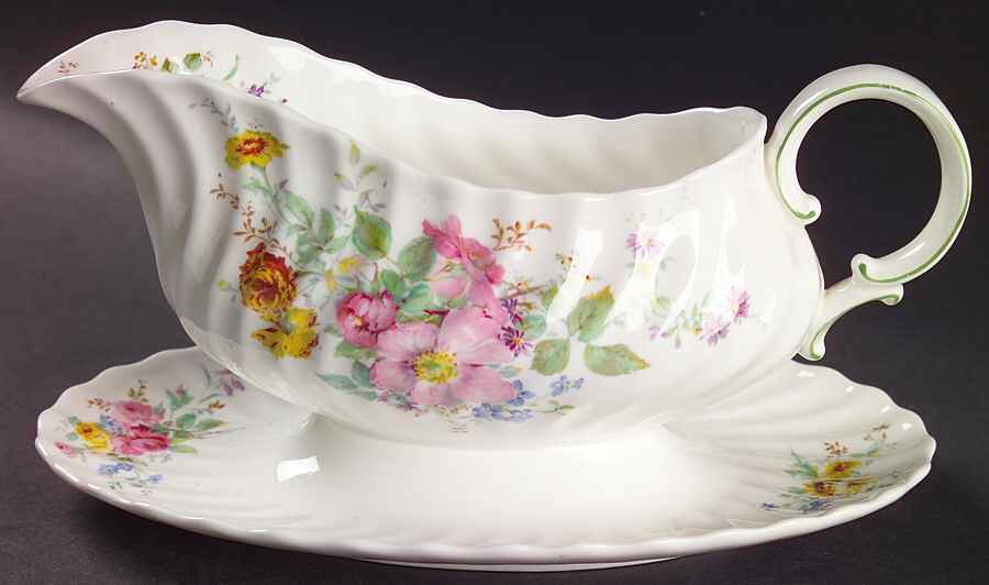 Arcadia (Older, Green Backstamp) Gravy Boat with Attached Underplate by Royal Doulton-1