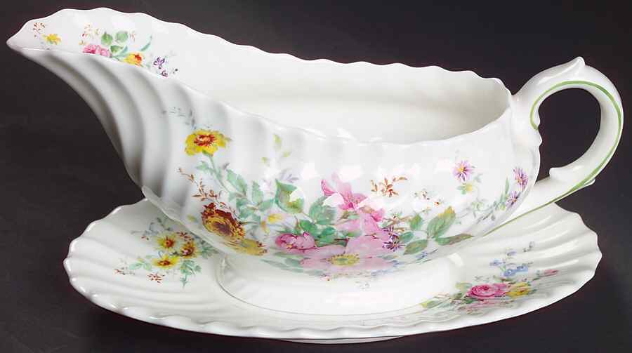Arcadia (Older, Green Backstamp) Gravy Boat & Underplate by Royal Doulton-1
