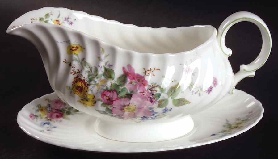 Arcadia (Older, Green Backstamp) Gravy Boat & Underplate by Royal Doulton-1
