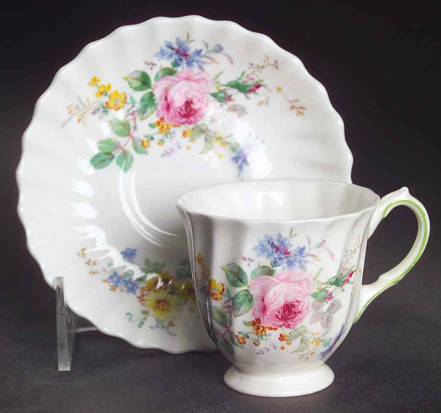 Arcadia (Older, Green Backstamp) Footed Demitasse Cup & Saucer Set by Royal Doulton-1