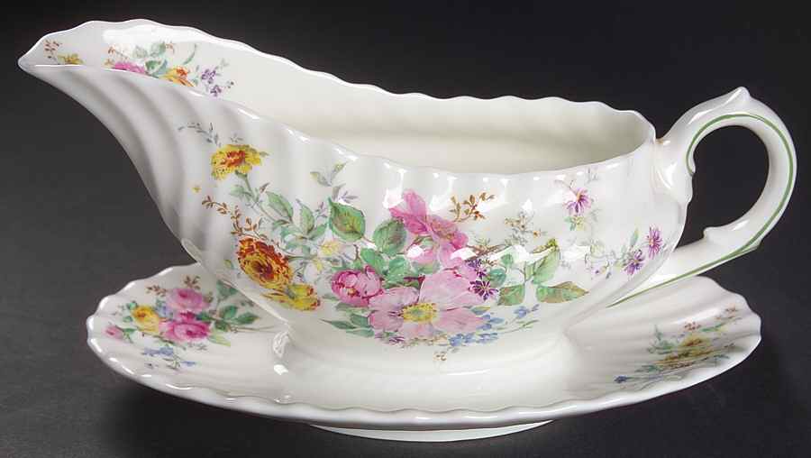 Arcadia (Older, Green Backstamp) Gravy Boat with Attached Underplate by Royal Doulton-1