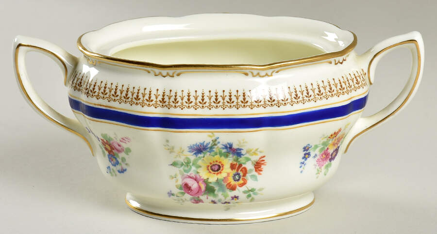 Ascot Blue (Floral Center) Sugar Bowl No Lid by Royal Doulton-1