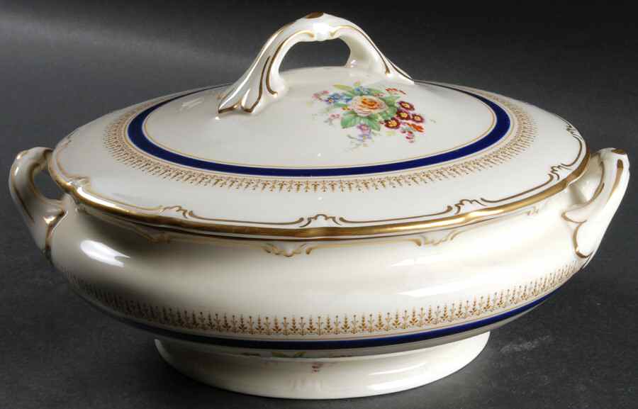 Ascot Blue (Floral Center) Round Covered Vegetable by Royal Doulton-1